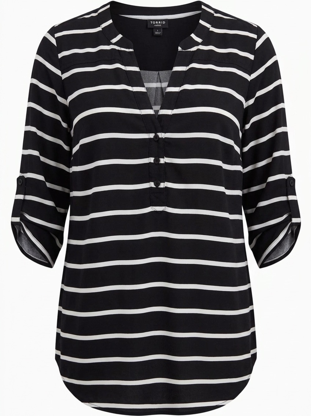 Torrid Harper Black White Striped Roll Tab Blouse Plus Size